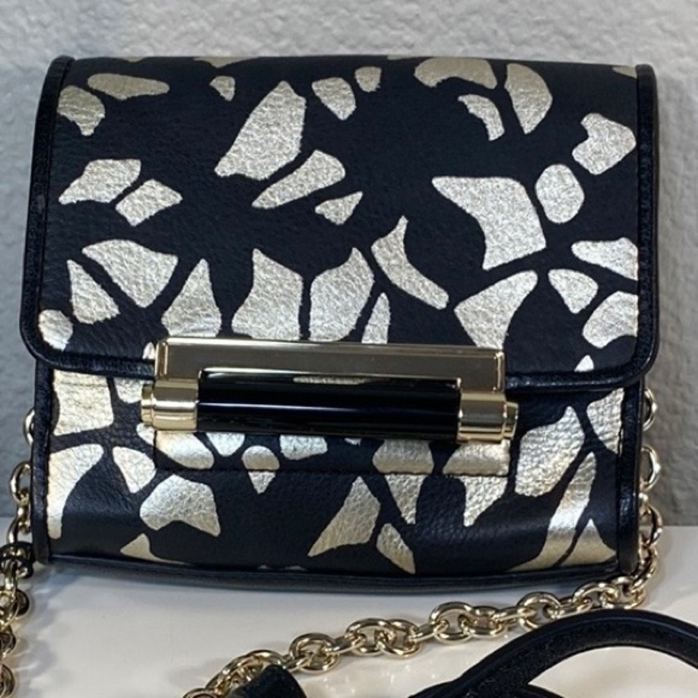Dianne Von Furstenberg Mini Crossbody Leather Bag Glam Black Champagne And Gold